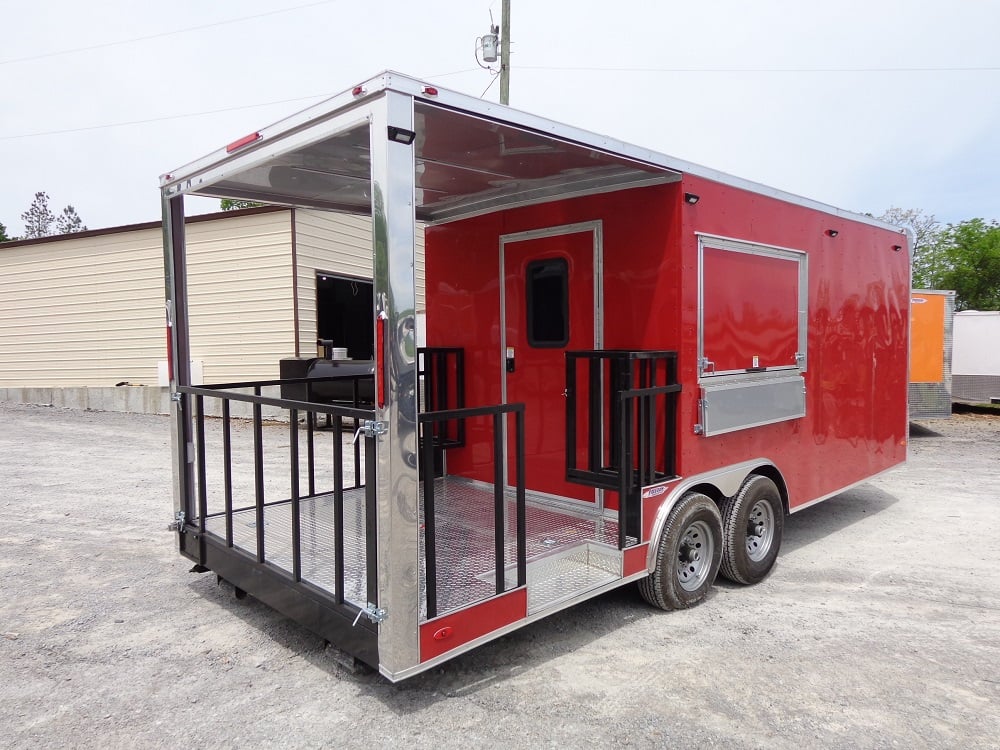 8.5' x 22' Flat Front Red Concession Porch Style Trailer