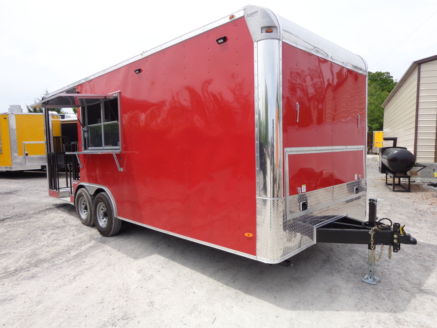 8.5' x 22' Flat Front Red Concession Porch Style Trailer