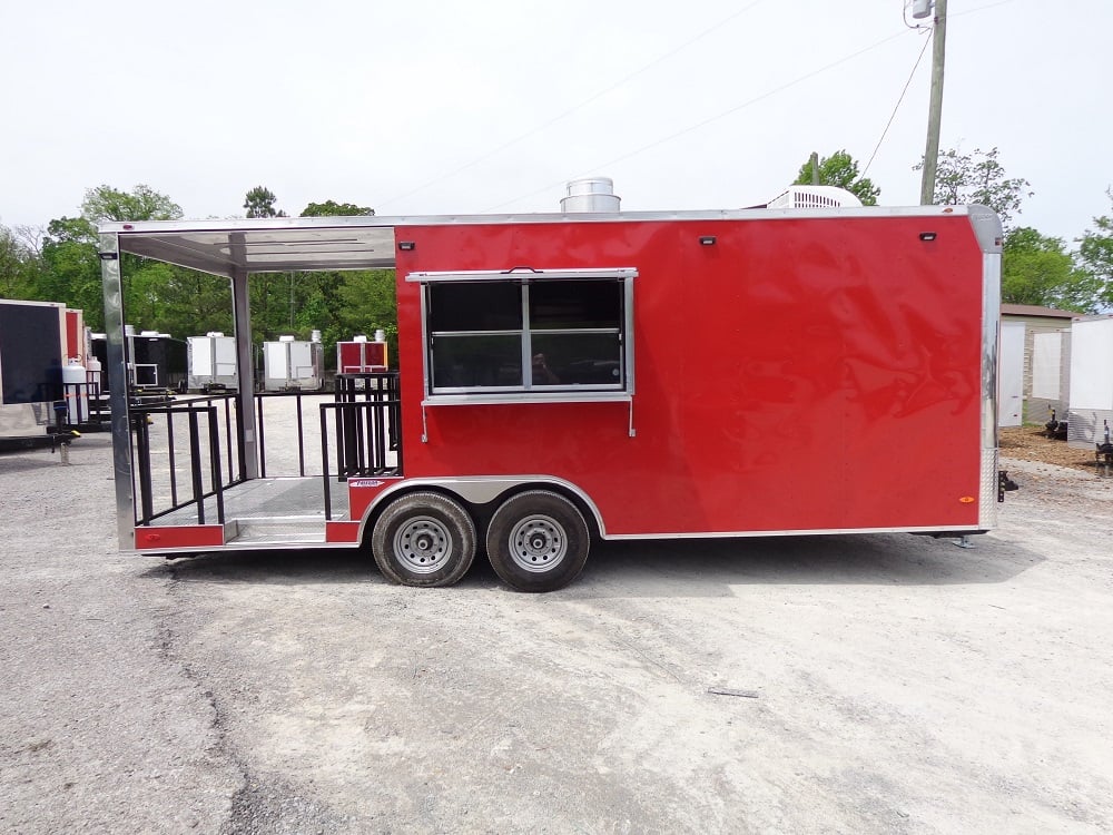 8.5' x 22' Flat Front Red Concession Porch Style Trailer