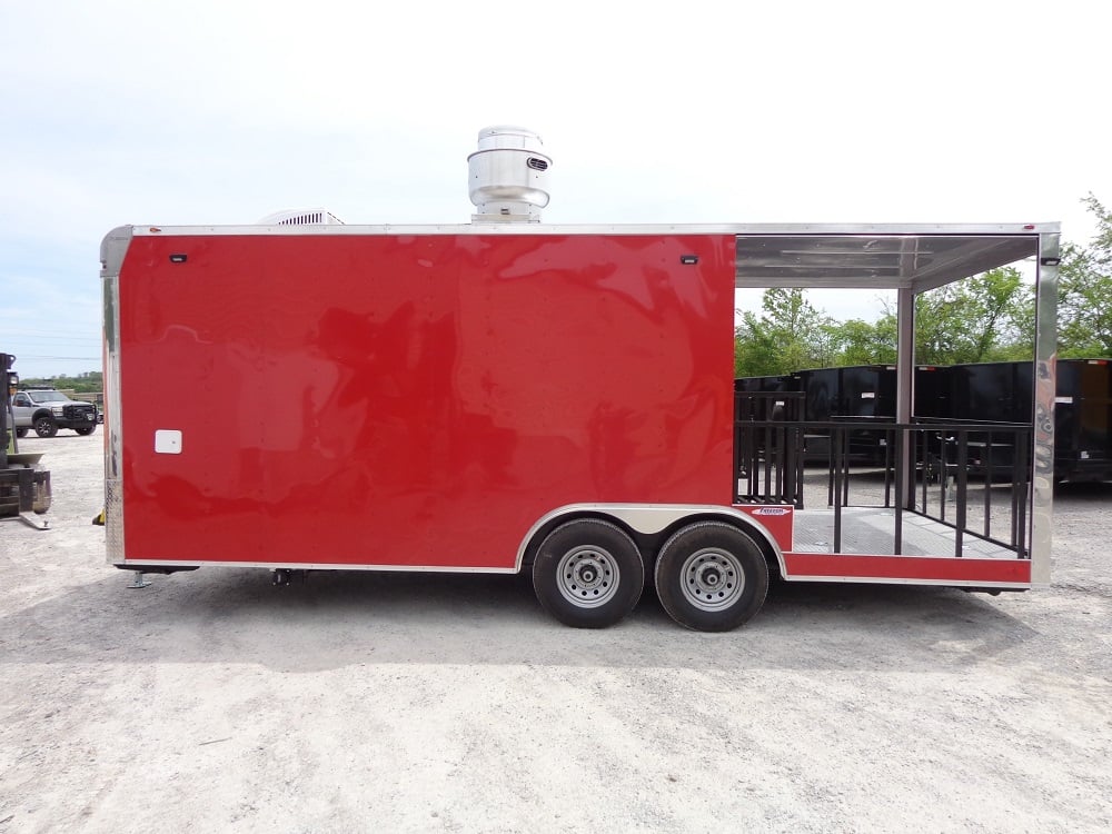 8.5' x 22' Flat Front Red Concession Porch Style Trailer