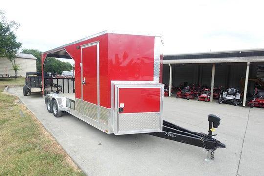 Enclosed Trailer 7' X 20' Red Hybrid Motorcycle Event With Roof - SLE Equipment - 1