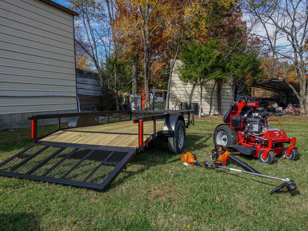 Ferris SRS Z1 36" 19HP Kawasaki Stand-On Mower (5901939) Echo Handhelds and 5x10 Utility Trailer Package