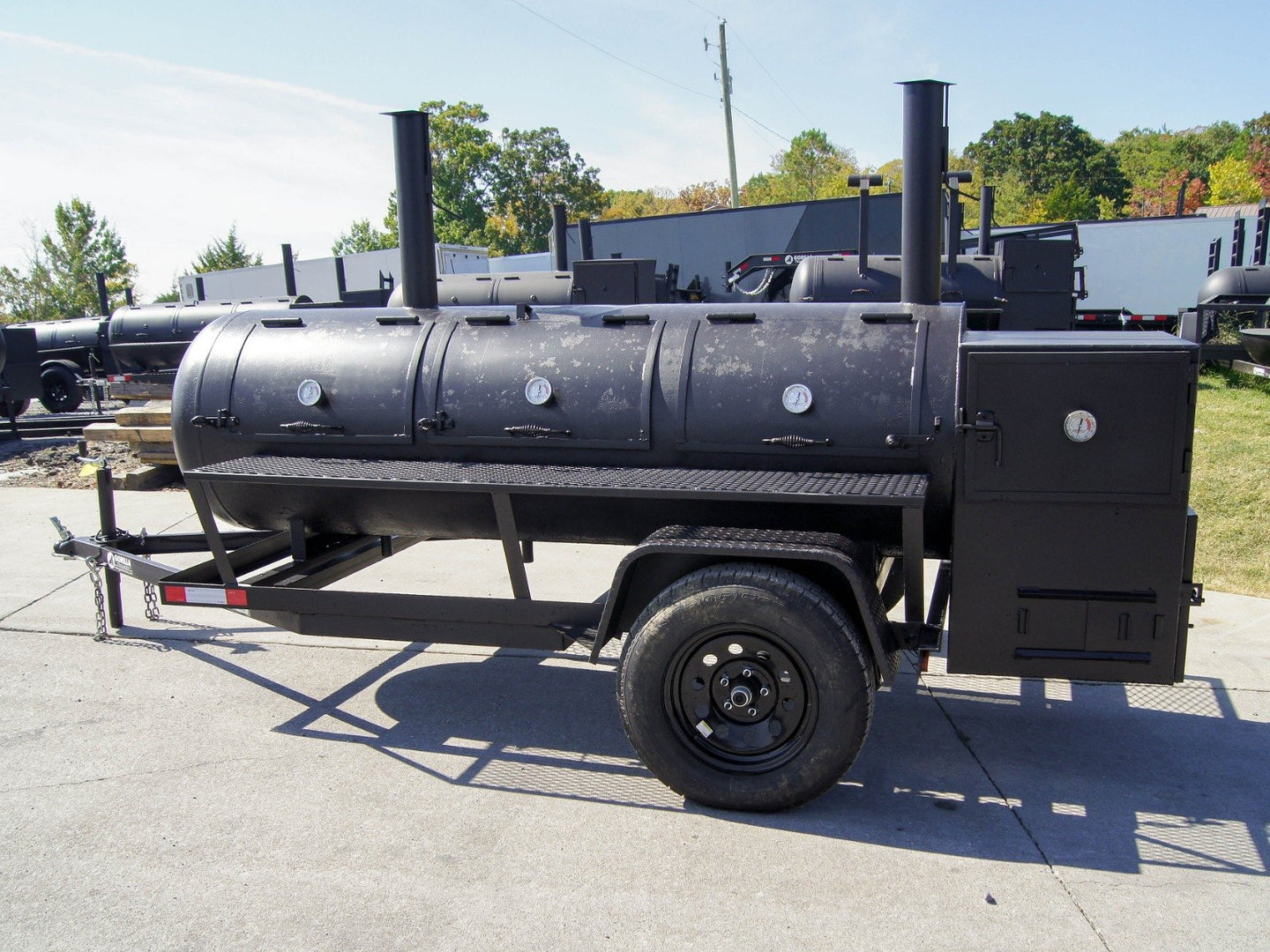 BBQ Smoker 300 Gallon Trailer Pull Behind with Wood Cage