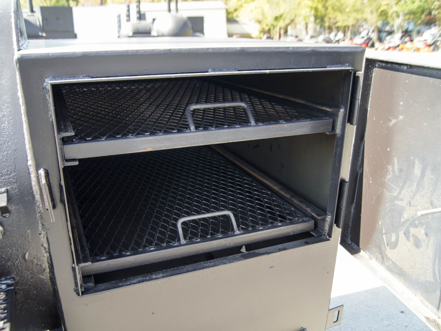 BBQ Smoker 300 Gallon Trailer Pull Behind with Wood Cage