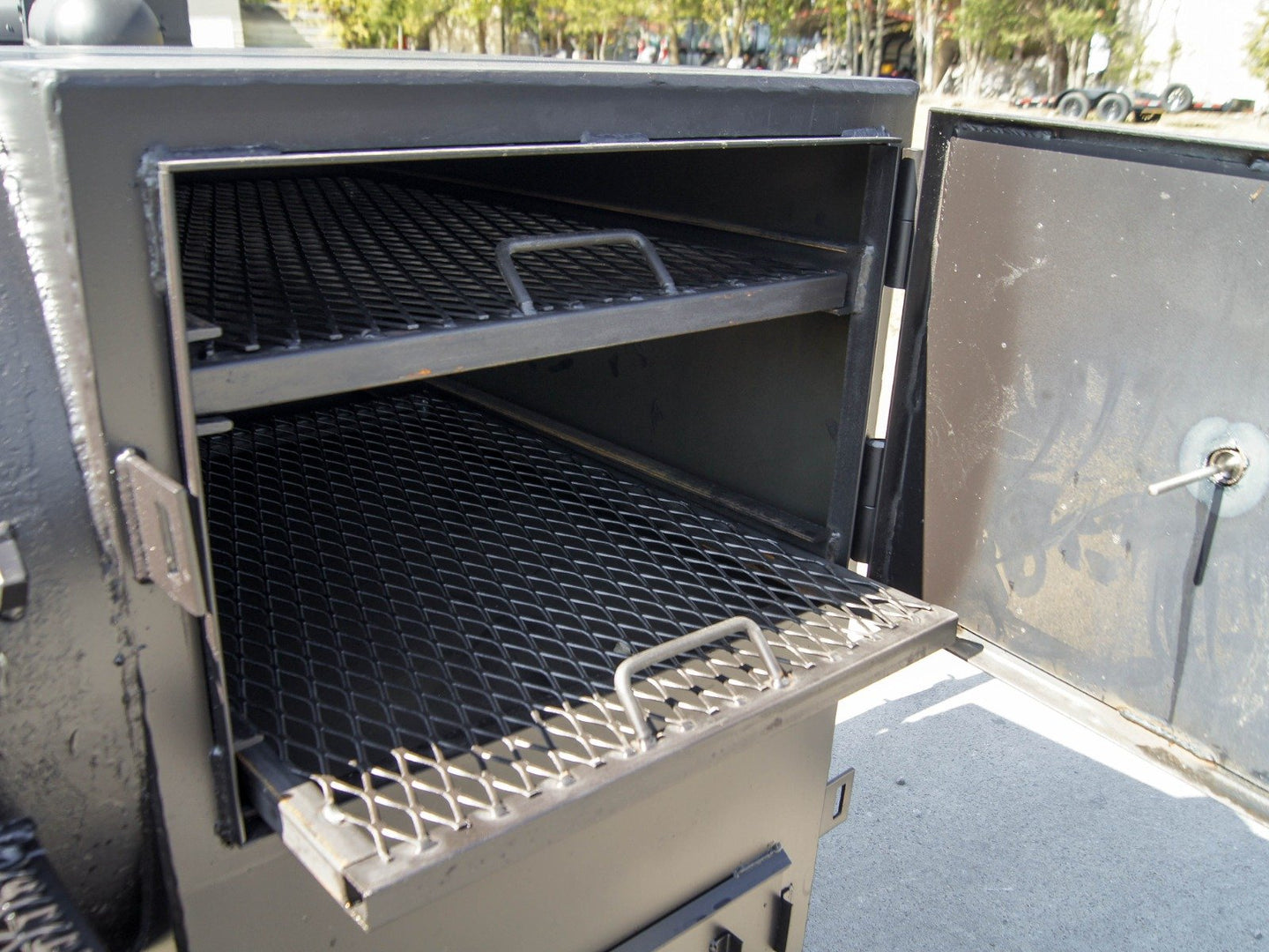 BBQ Smoker 300 Gallon Trailer Pull Behind with Wood Cage