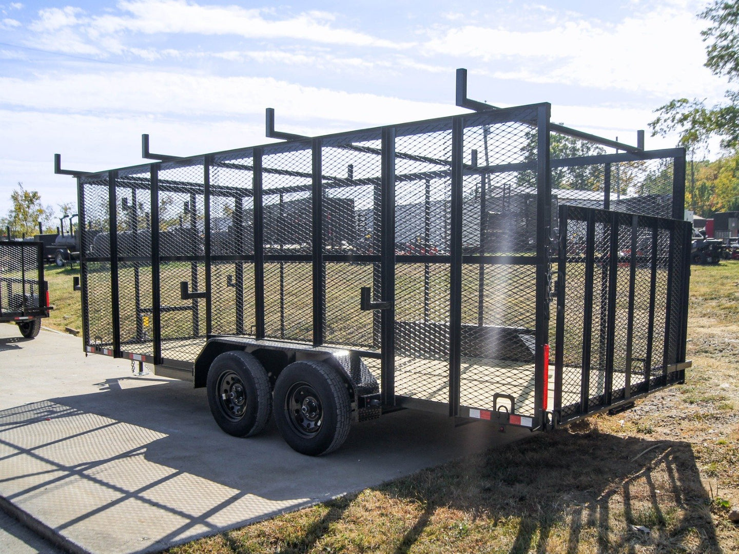 7x18 Tandem Straight Deck Utility Trailer with 6ft Mesh Sides and Ladder Racks