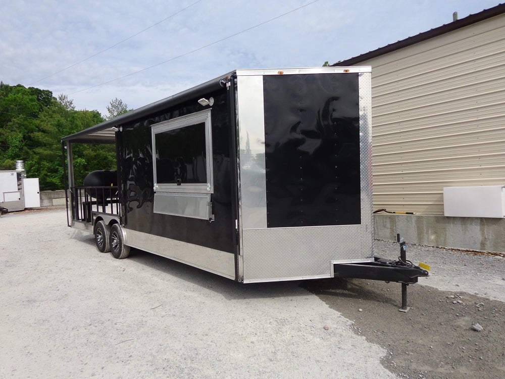 8.5' x 24' Black Porch Style Concession Trailer With Appliances