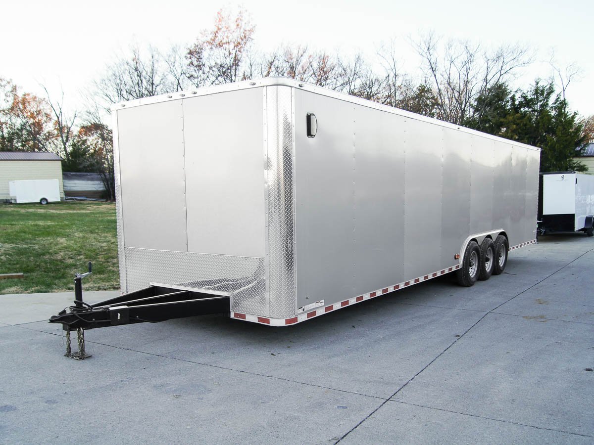 8.5 x 32 Silver Flat Nose Enclosed Trailer with (3) 7K Axles