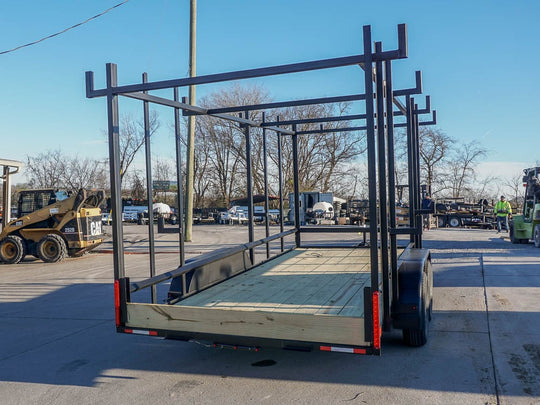 6.4x16 Straight Deck Tandem Utility Trailer 6ft Ladder Racks Side Angled View