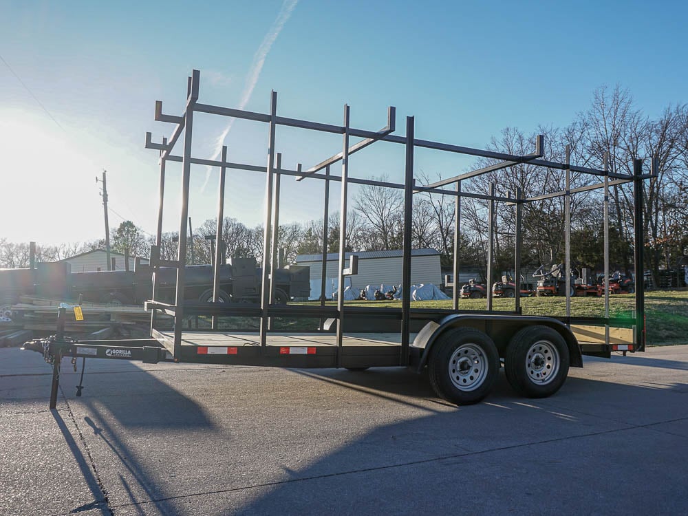 6.4x16 Straight Deck Tandem Utility Trailer 6ft Ladder Racks Side Angled View