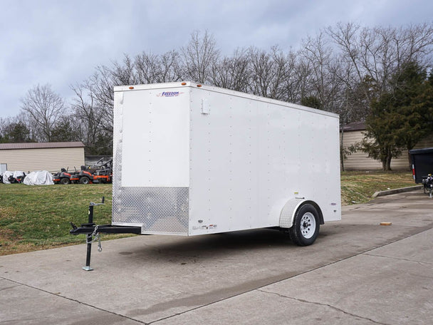 6'x12'  Enclosed V-Nose Trailer White Diamond Plate Floor Side Angle