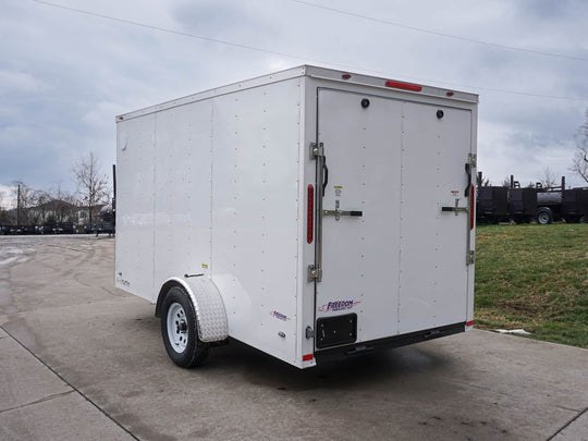 6'x12'  Enclosed V-Nose Trailer White Diamond Plate Floor Side Angle