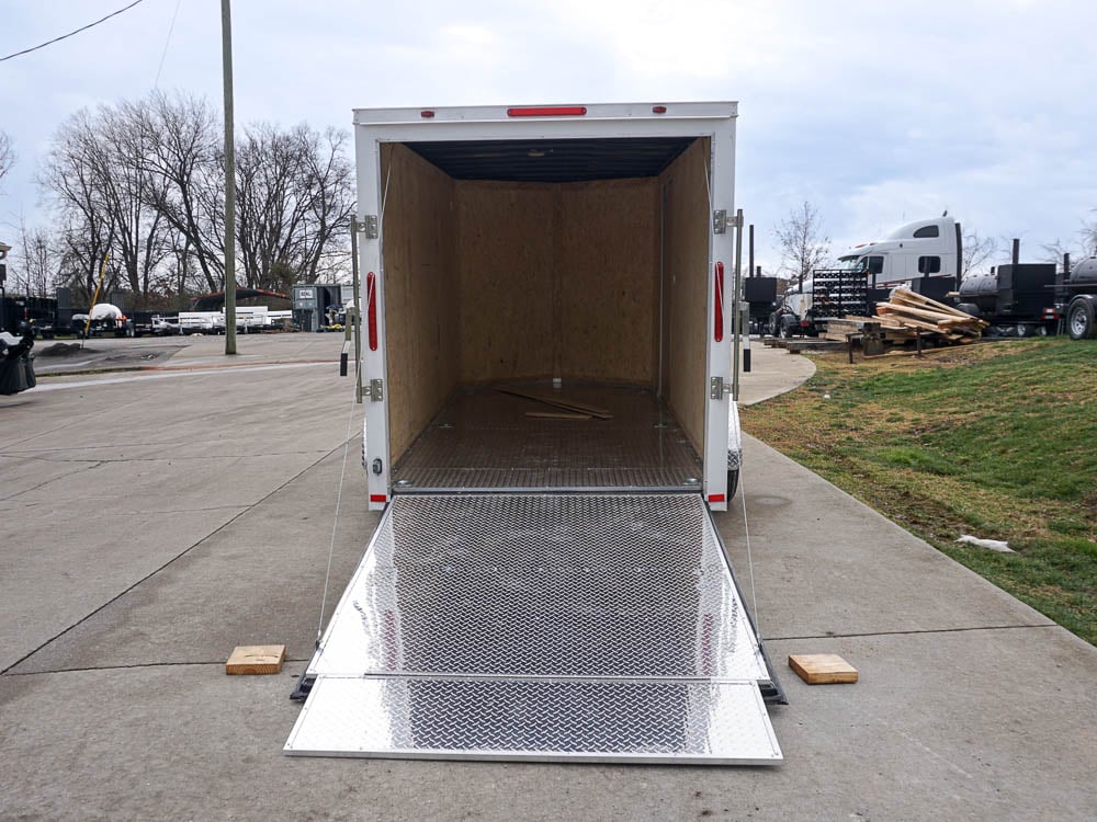 6'x12'  Enclosed V-Nose Trailer White Diamond Plate Floor Side Angle