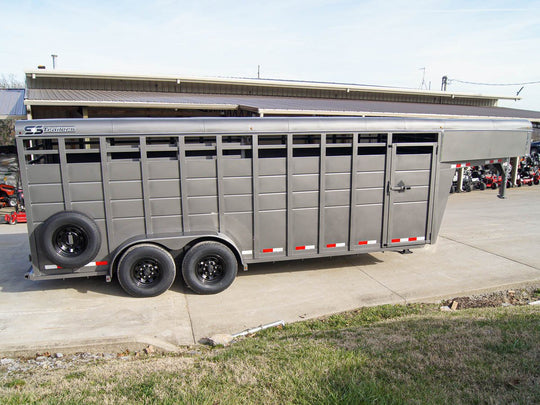 20ft Charcoal Gooseneck Livestock Cattle Trailer (2) 7K Axles