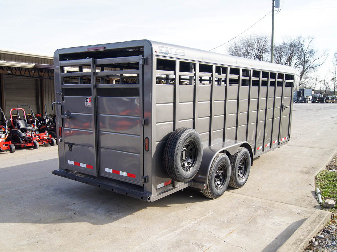 20ft Charcoal Gooseneck Livestock Cattle Trailer (2) 7K Axles