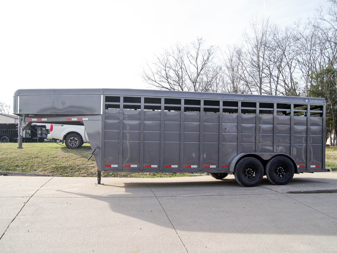 20ft Charcoal Gooseneck Livestock Cattle Trailer (2) 7K Axles