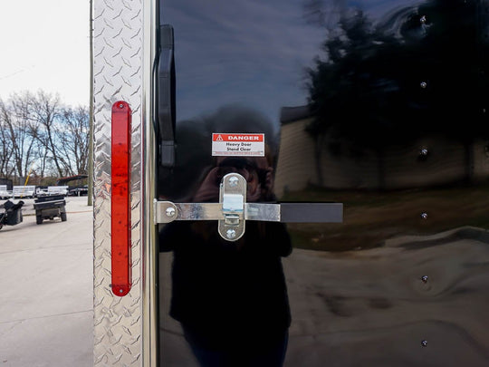 Enclosed Trailer 8.5'x22' Red & Black - Car Hauler Side Angle View