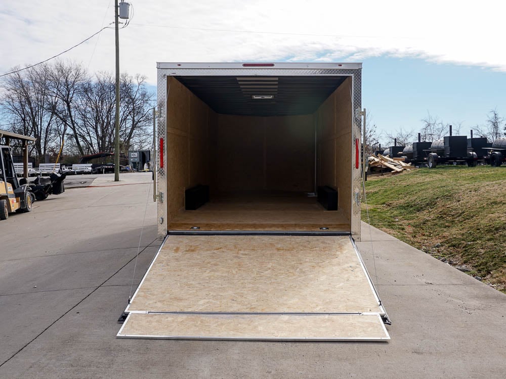 Enclosed Trailer 8.5'x22' Red & Black - Car Hauler Side Angle View