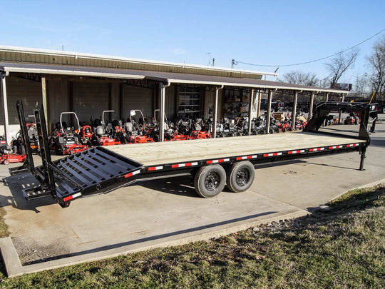 8.5x30 IBeam Gooseneck Deckover Trailer (2) 7K Axles Stand-Up Ramps