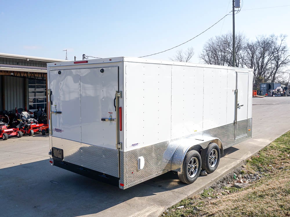 Enclosed Custom 7'x18' White Tandem Axle with Ramp and E-Tracks