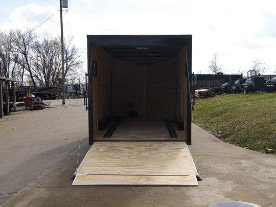 8.5x18 Blue V-Nose Slanted Top Enclosed Trailer with Blackout Package