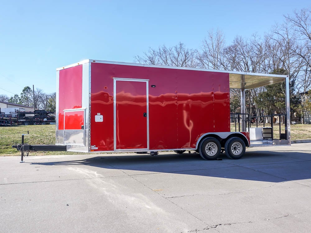 8.5 x 22 Red V-Nose Porch Style Concession Trailer