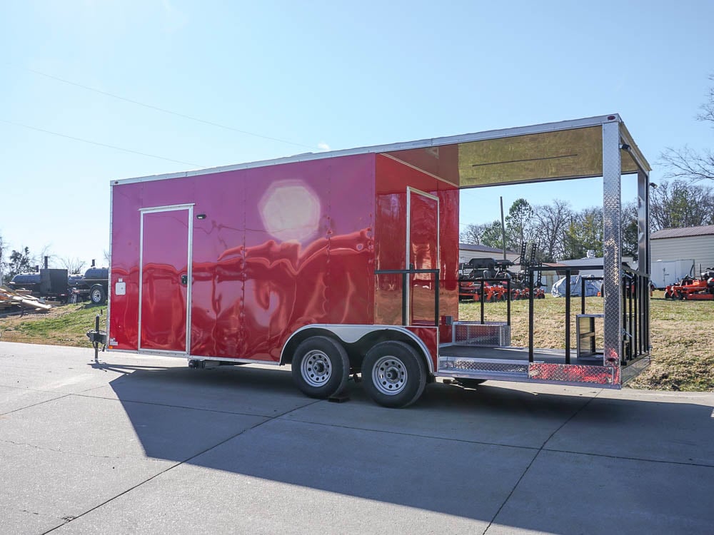 8.5 x 22 Red V-Nose Porch Style Concession Trailer