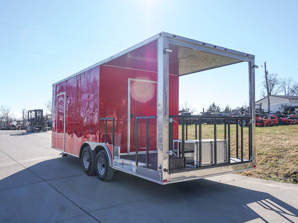 8.5 x 22 Red V-Nose Porch Style Concession Trailer