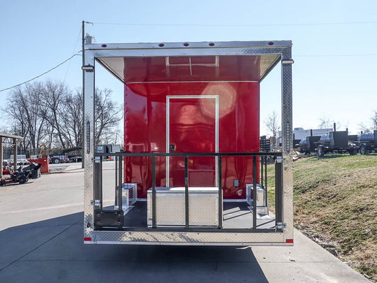 8.5 x 22 Red V-Nose Porch Style Concession Trailer