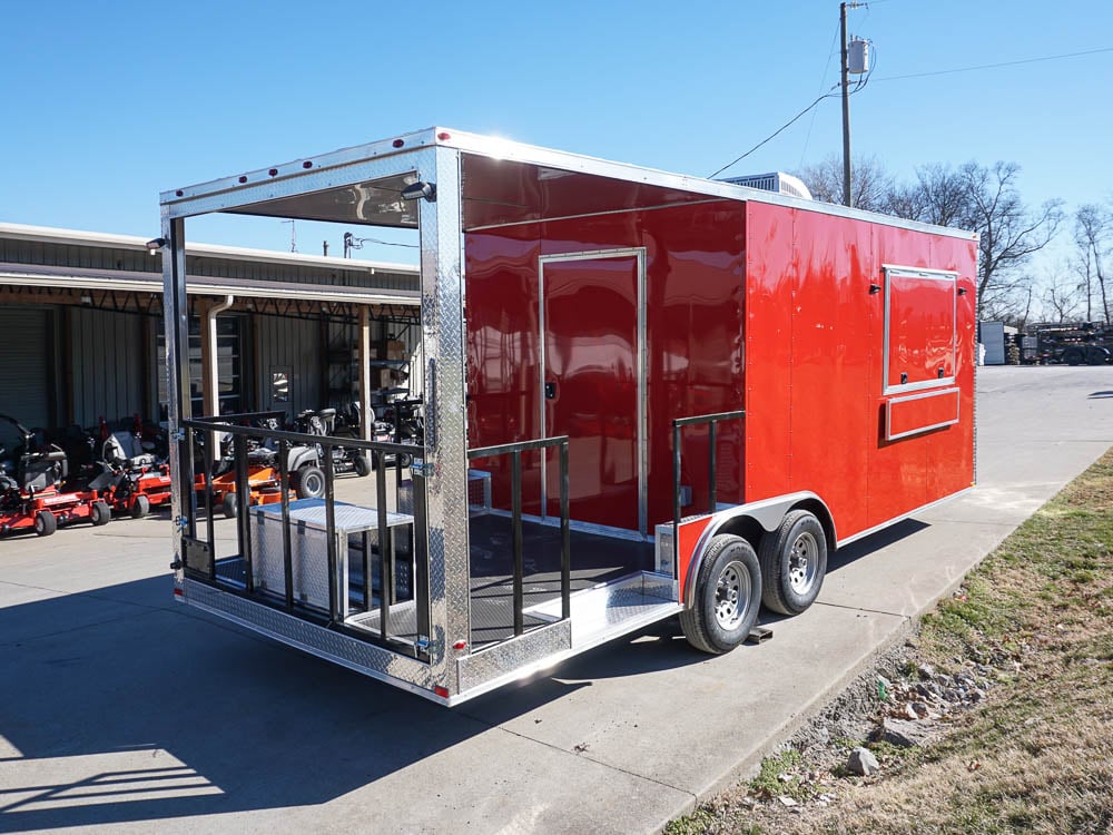 8.5 x 22 Red V-Nose Porch Style Concession Trailer