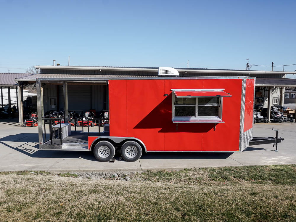 8.5 x 22 Red V-Nose Porch Style Concession Trailer