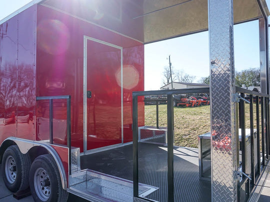 8.5 x 22 Red V-Nose Porch Style Concession Trailer