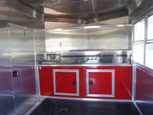 8.5 x 22 Red V-Nose Porch Style Concession Trailer