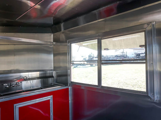 8.5 x 22 Red V-Nose Porch Style Concession Trailer