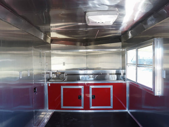 8.5 x 22 Red V-Nose Porch Style Concession Trailer