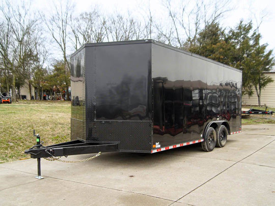 8.5x18 Black V - Nose Enclosed Trailer with Extended Tongue and Blackout Package (2) 3,500lb Axles - SLE Equipment - 1