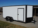 7x16 Enclosed Trailer White V-Nose Blackout Package Tandem Axle Front Angle