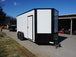 7x16 Enclosed Trailer White V-Nose Blackout Package Tandem Axle Front Angle