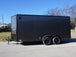 Enclosed Trailer 7x16 Charcoal V-Nose with Blackout Package Side Angle with Entry Door