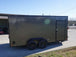 Enclosed Trailer 7x16 Charcoal V-Nose with Blackout Package Side Angle with Entry Door