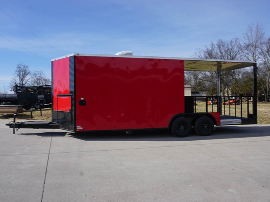 8.5 x 22 Red V-Nose Porch Style Concession with Blackout Trim Package