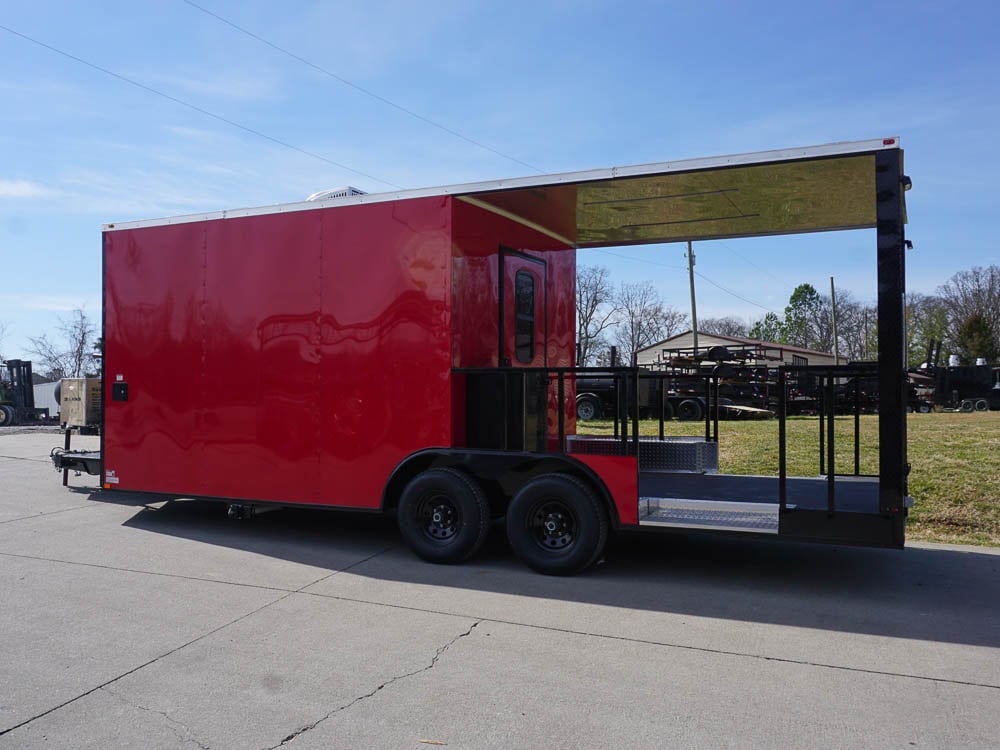 8.5 x 22 Red V-Nose Porch Style Concession with Blackout Trim Package