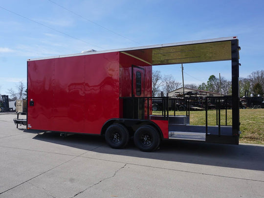 8.5 x 22 Red V-Nose Porch Style Concession with Blackout Trim Package