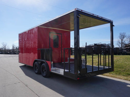 8.5 x 22 Red V-Nose Porch Style Concession with Blackout Trim Package