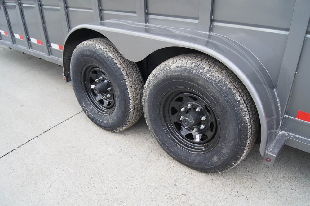 24ft Charcoal Gooseneck Livestock Trailer with Padded Floors (2) 7K Axles