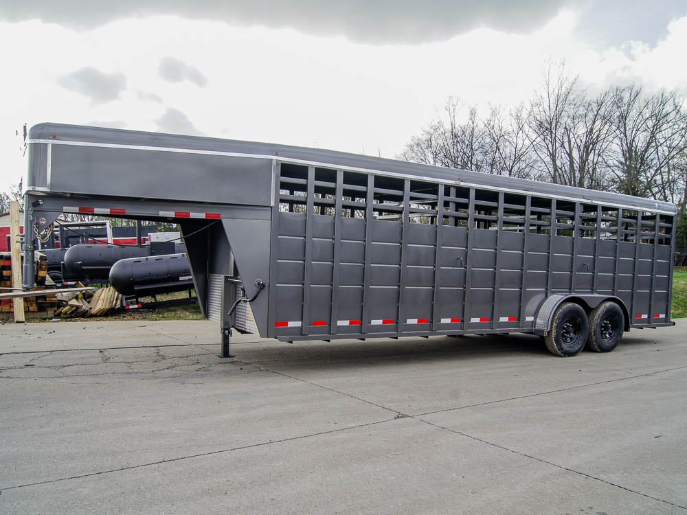 24ft Charcoal Gooseneck Livestock Trailer with Padded Floors (2) 7K Axles