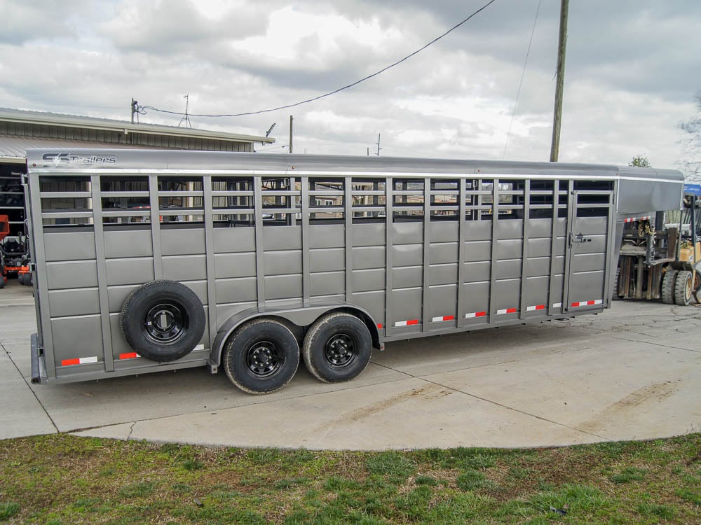 24ft Charcoal Gooseneck Livestock Trailer with Padded Floors (2) 7K Axles