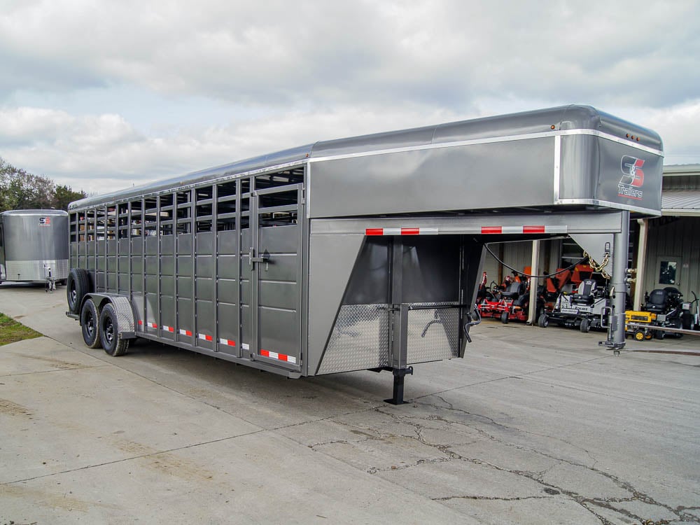 24ft Charcoal Gooseneck Livestock Trailer with Padded Floors (2) 7K Axles