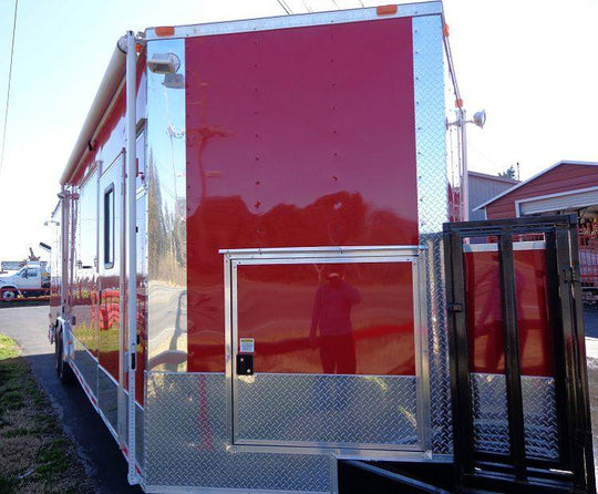 Concession Trailer 8.5' x 28' BBQ Smoker Food Event Catering (Red) - SLE Equipment - 2