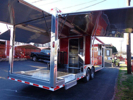 Concession Trailer 8.5' x 28' BBQ Smoker Food Event Catering (Red) - SLE Equipment - 28
